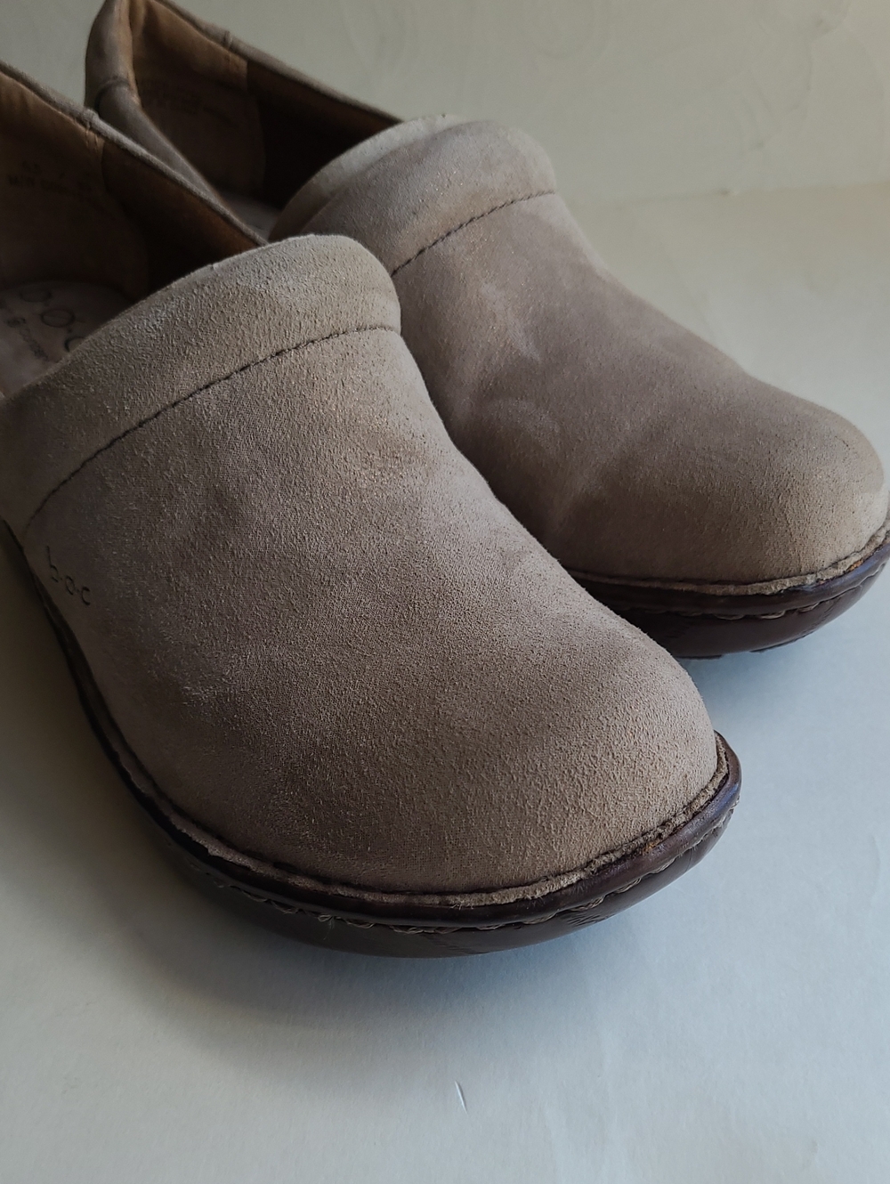 b.o.c. Taupe Suede Slip-On Clogs